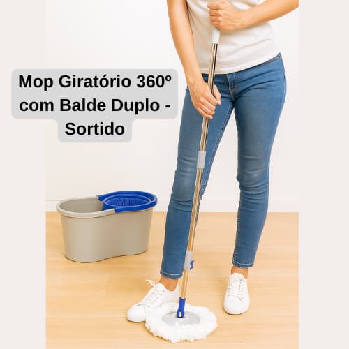 Mop Giratório 360° com Balde Duplo Centrífugo –   Esfregão Mop 360° com Balde GiratórioKit Mop Giratório 360° com Balde