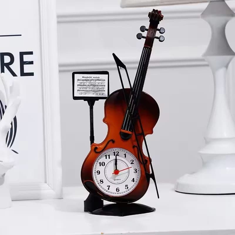 Relógio Analógico Com Despertador Decorativo De Mesa Parede Violino