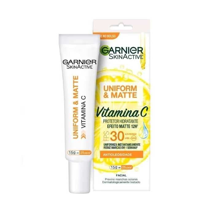 Protetor Solar Facial Hidratante Garnier Uniform & Matte FPS30 Vitamina C 15g
