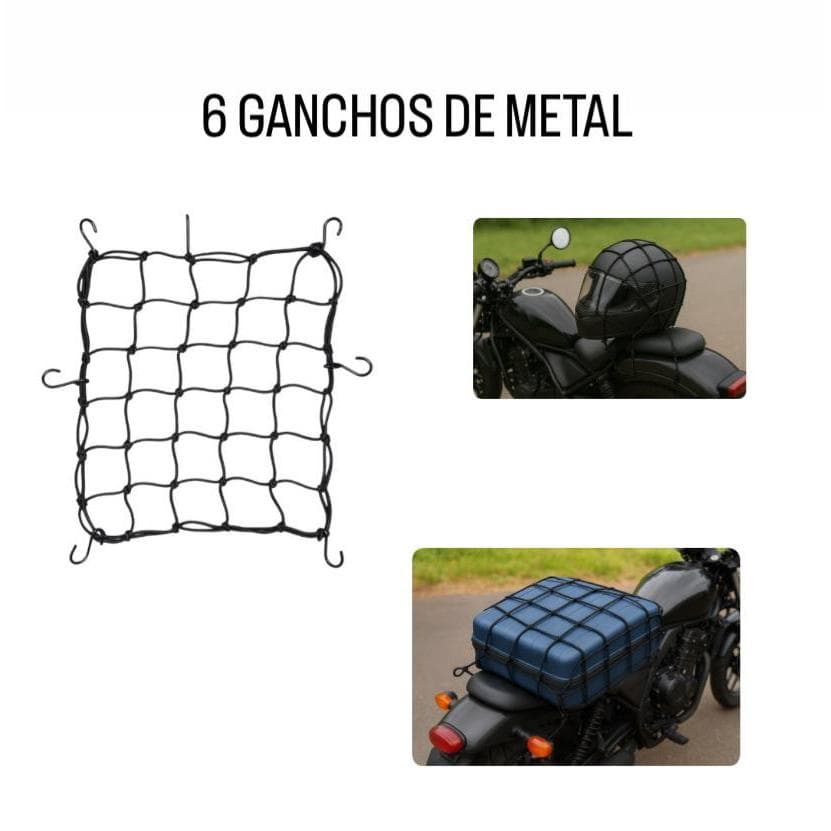 Kit 3 Rede Elastica Aranha Preta 35x35 Kit 2 ganchos de metal Moto Bagageiro Capacete redinha moto
