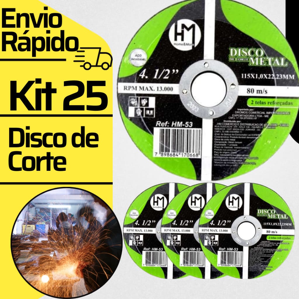Kit 25 Discos de Corte Inox Metal 4.1/2 Reforçado Para Esmerilhadeira
