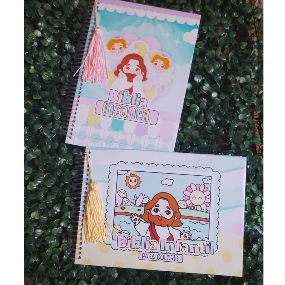 Kit Bíblico Infantil – Bíblia Ilustrada + Livro de Colorir 50 Desenhos | Menino ou Menina | Presente Cristão Educativo