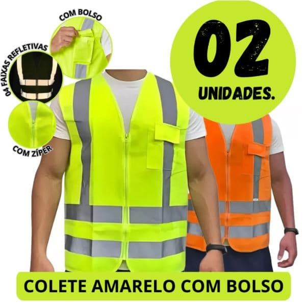 KIT Colete Refletivo EPI Sinalização Ciclista Entregador Obras Construção Manutenção Profissional