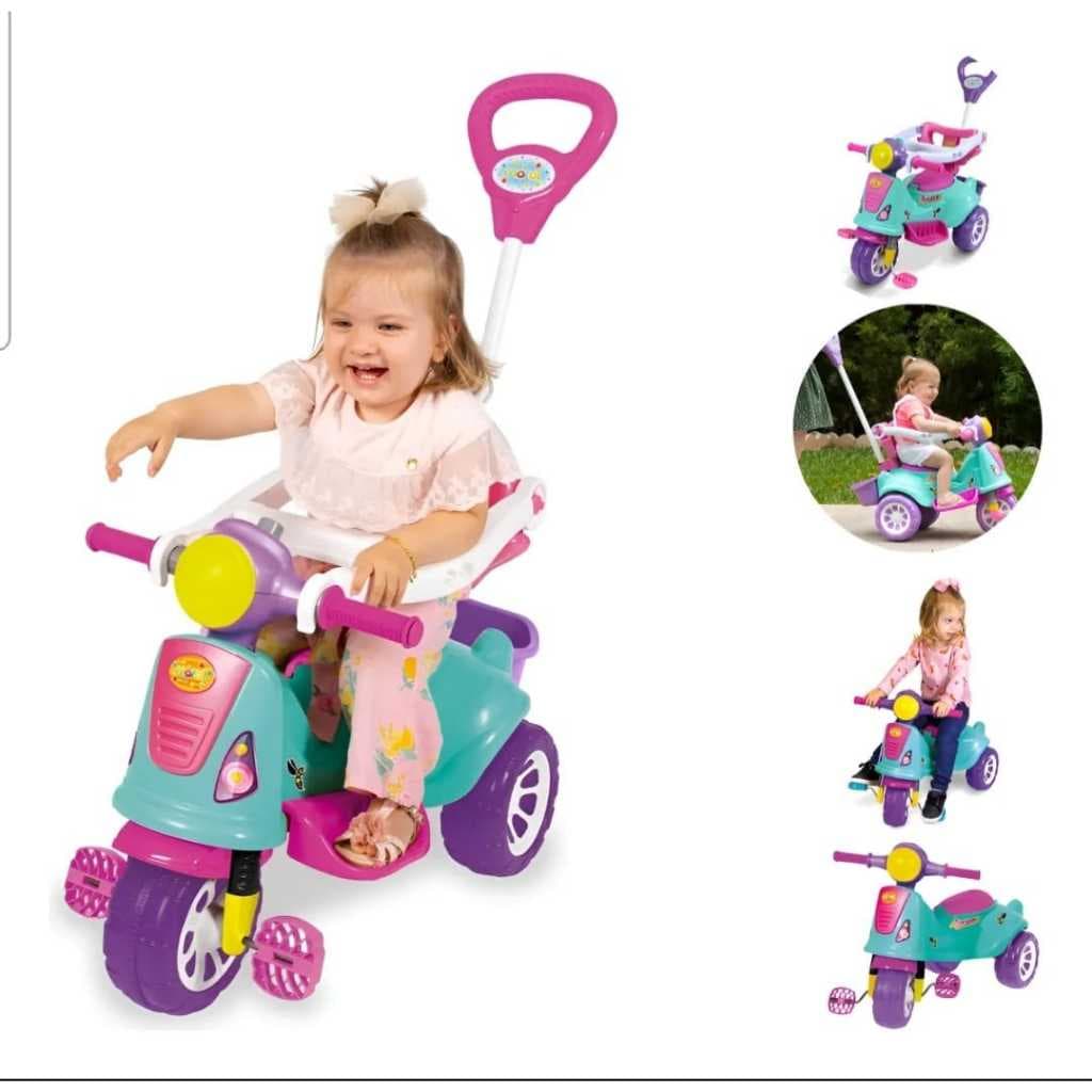 Motoca Triciclo Infantil andador empurrador  Com Pedal e Haste  Passeio Bebê Brinquedo Criança menina menino