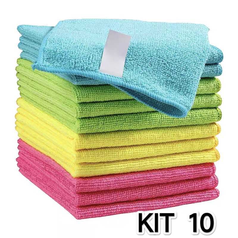 Kit 10 Panos De Limpeza Microfibra alta absorção Multiuso