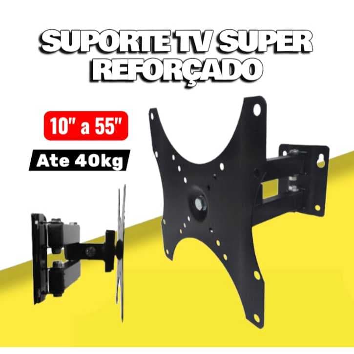 Suporte Tv Super Reforçado Articulado 10" a 55" 8 Movimentos Pré Montado Suporta até 40kgs