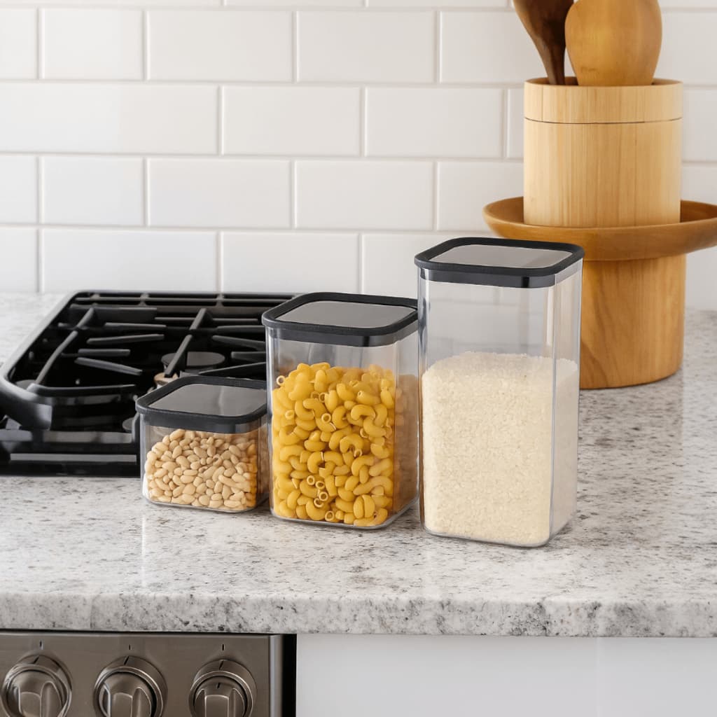 Conjunto 3 Potes Herméticos Vedados Comida Multiuso Despensa Sem Bpa Recipientes Armazenamento