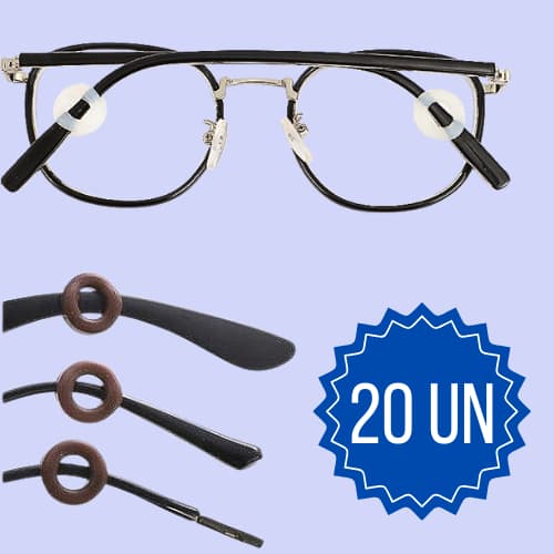 KIT 20 SUPORTE DE OCULOS GRAU E SOL GANCHO BOLINHA DE SILICONE ANTIDERRAPANTE PRETO E TRANSPARENTE
