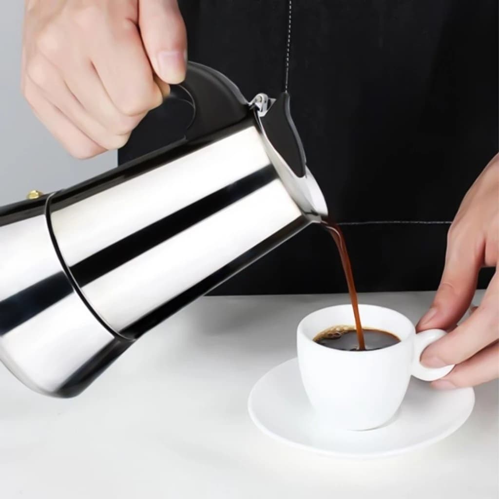 Cafeteira Italiana Inox 6 Xícaras Café da Tarde Resistente Clássica Moka Cozinha Preparo Café Quente