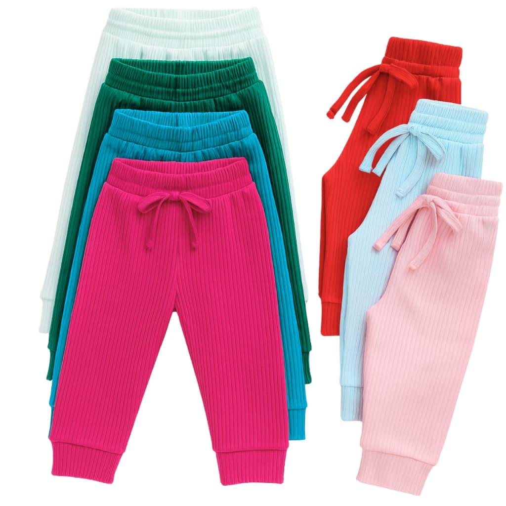 Kit 3 Calças Infantis Femininas Caneladas Cintura elástica  – Roupa Menina ENVIO CORES SORTIDAS