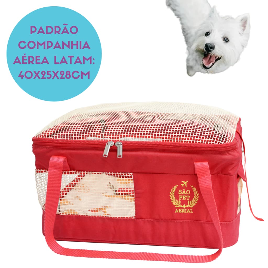 Bolsa Transporte Aéreo São para cães e gatos Aerial Pet Companhia Latam 40x28x25cm Cor Vermelha