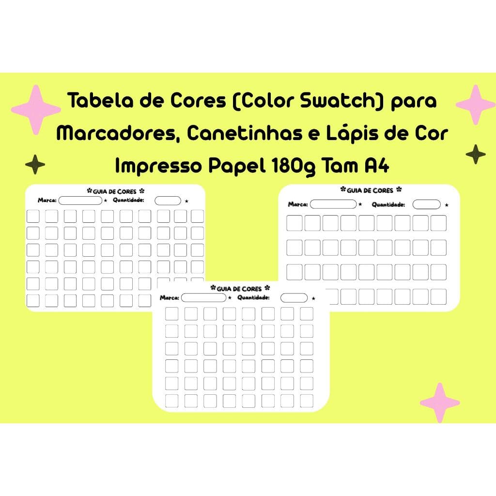 Tabela de Cores / Color Swatch Efeitos / Canetinhas /  Marcadores Cores Touch |Teste de Cor |Impresso em Papel 180g