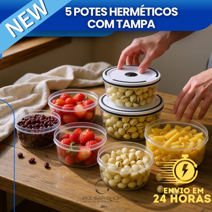 Conjunto De 5 Potes Herméticos De Plástico Inquebrável Redondo Com Tampa De Vedação
