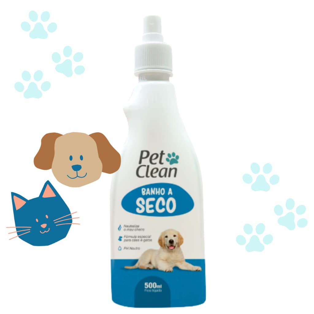 Banho a Seco Spray Pet Clean 500ml - Cães e Gatos Banho Rápido