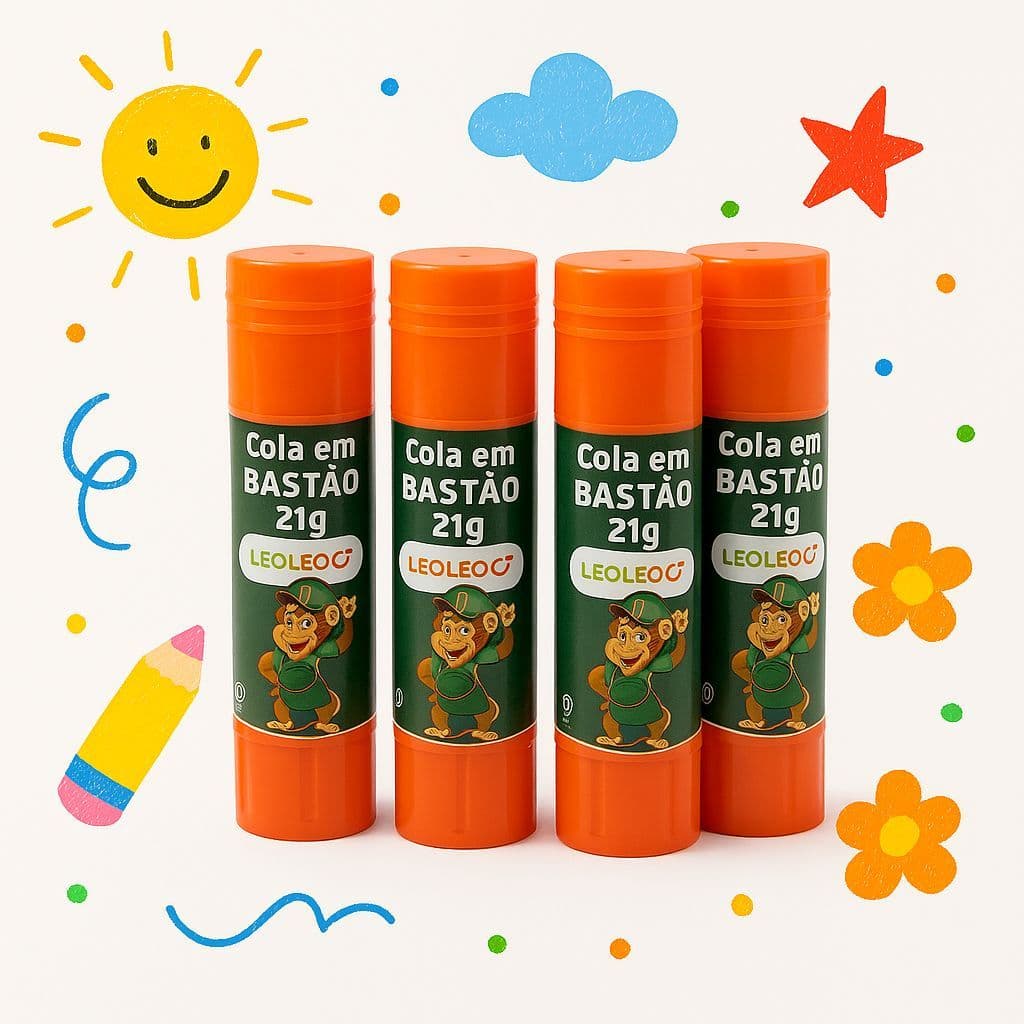 Cola em Bastão Leo & Leo 21g, Ideal para Escola e Artes Não Mancha, Fácil de Usar