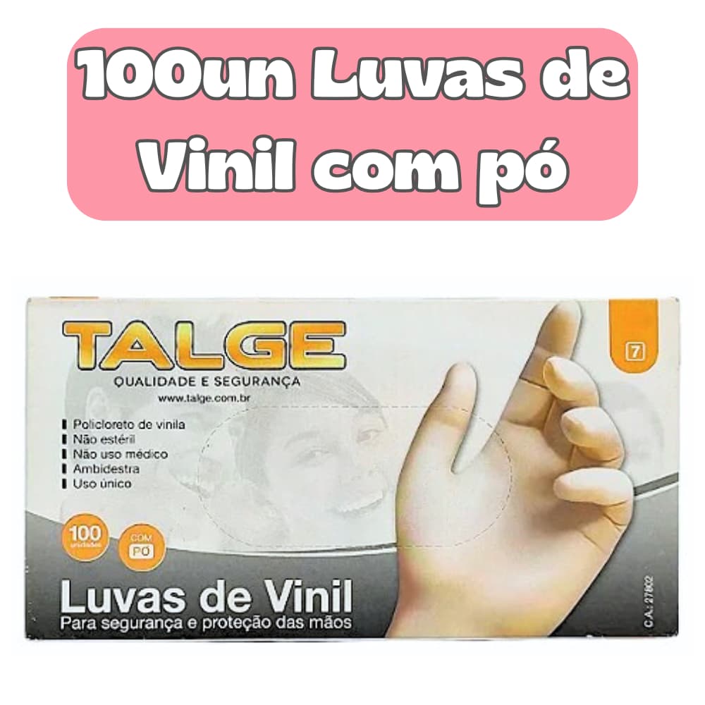 Kit 100un Luvas de Vinil Descartáveis Manicure Pedicure Clinica de Estética Hospitalar Higienica Limpeza