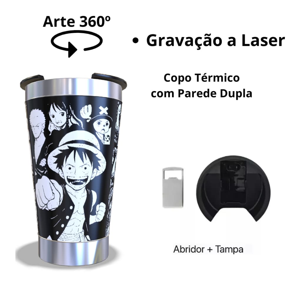 Copo Térmico 473ML com arte 360º graus arte Laser Tema: ANIME  Com tampa e parede dupla idéias presente