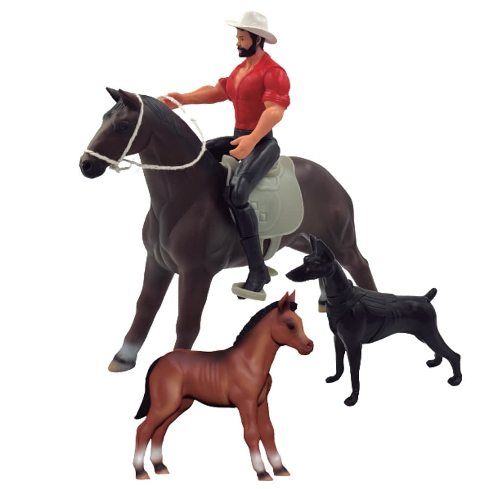 Kit Boneco Vaqueiro Com Cavalo, Cachorro E Potrinho - DB Play