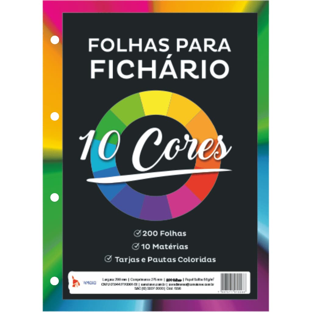 Folha de fichário colorida refil 4 furos 200 folhas A4