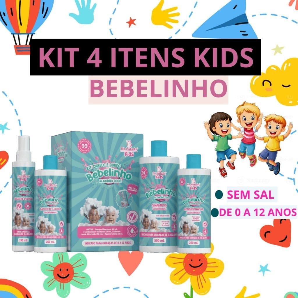 KIT KIDS 4 itens Cabelo e Corpo BEBELINHO ALGODÃO DOCE – Cuidado suave e divertido para crianças