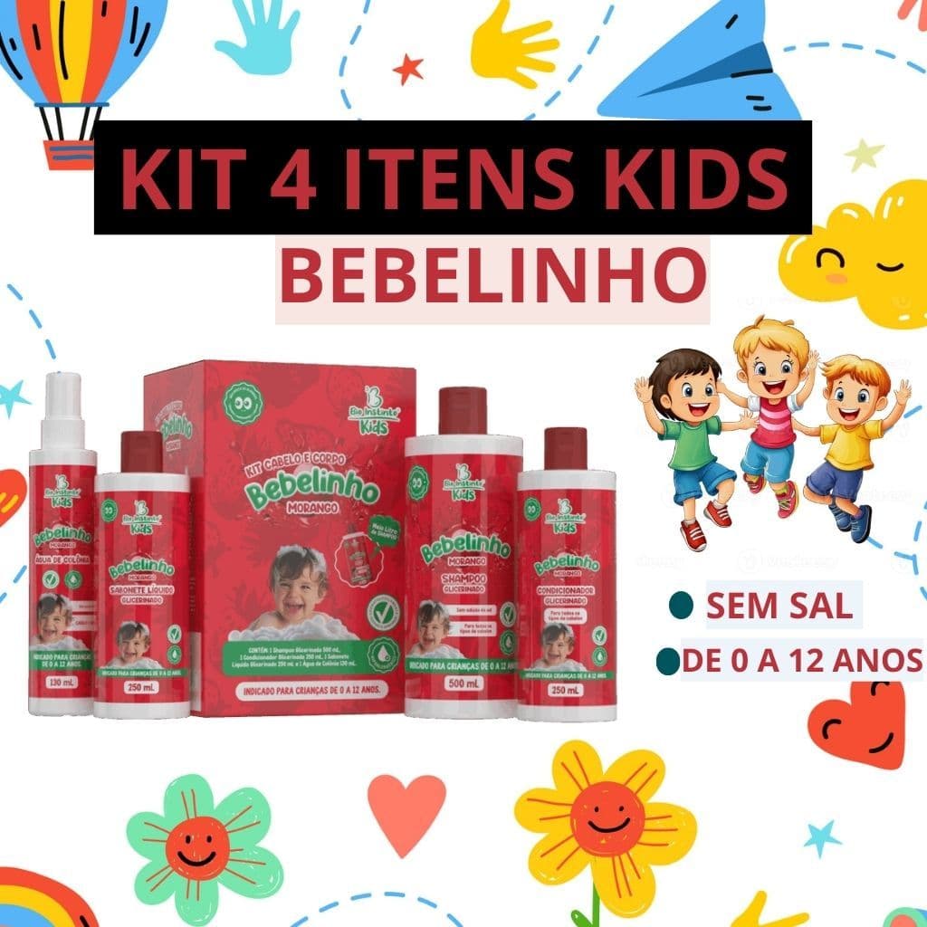KIT KIDS 4 itens Cabelo e Corpo BEBELINHO MORANGO – Cuidado suave e divertido para crianças