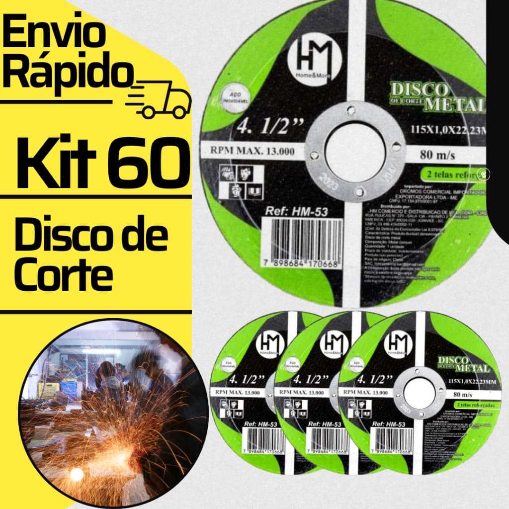 Conjunto 60 Discos Corte Inox Metal 4.1/2 Profissional Reforçado