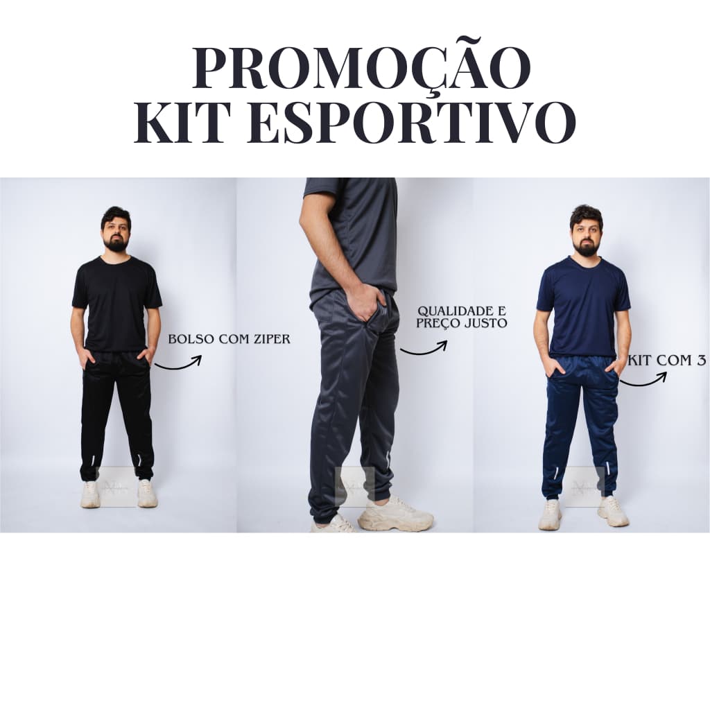 Kit 3 calça masculina Dry Fit Esportiva Treino Com Ziper no Bolso
