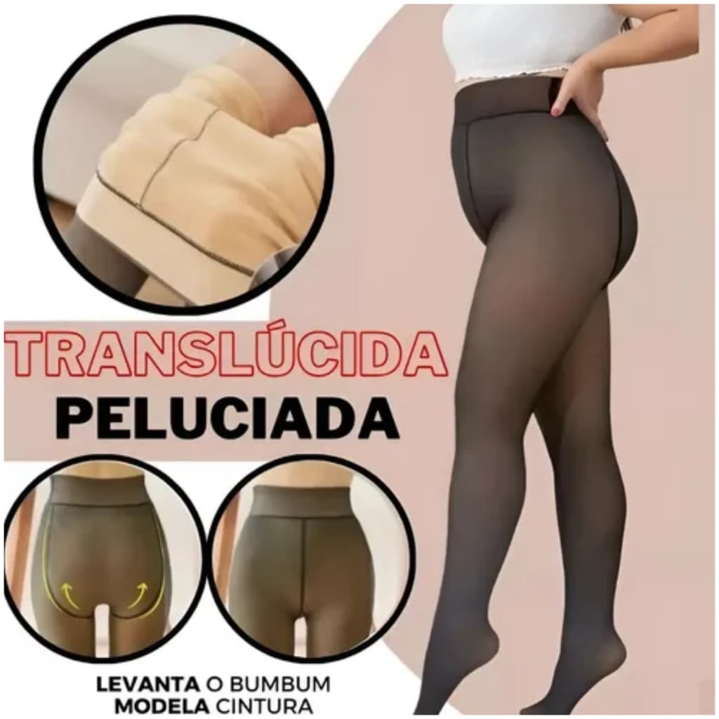 Meia Calça Térmica Forrada Peluciada Translúcida de Feminina Super Elástica
