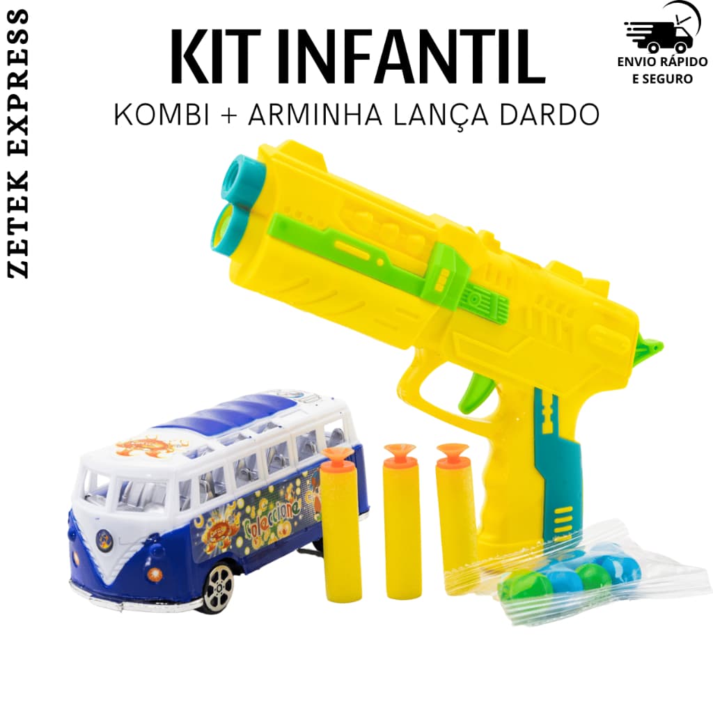 Kit Infantil Arminha Lança Dardo + Kombi de Brinquedo Para Crianças Ação e Diversão Garantida