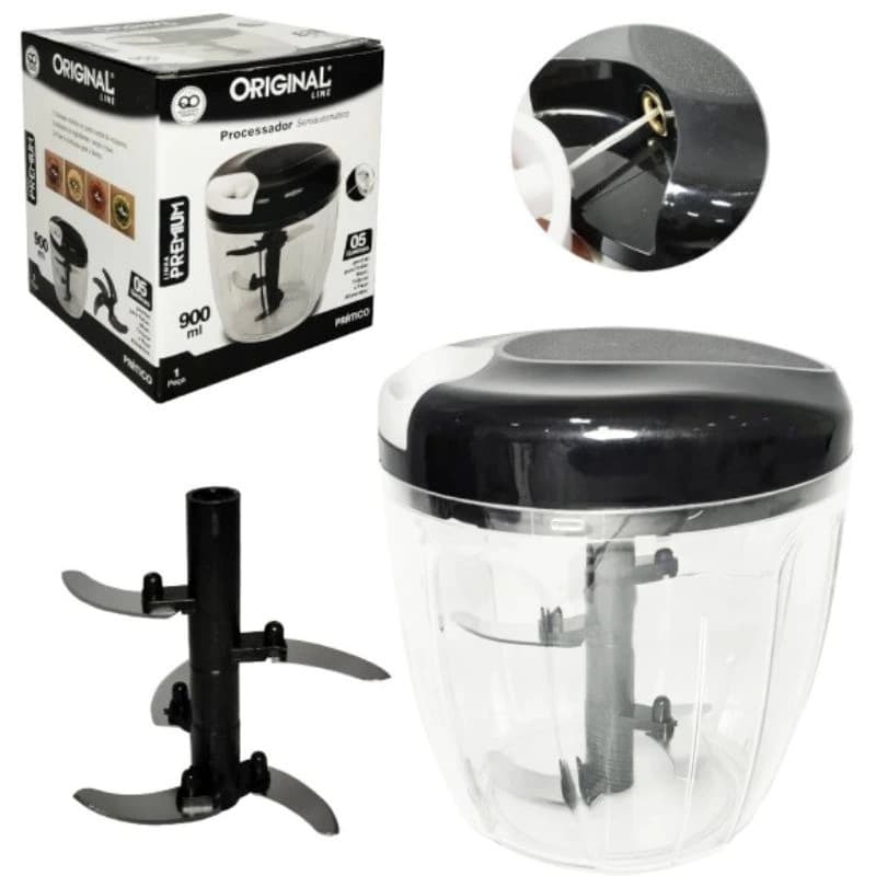 Processador Manual De Alimentos Grande 5 Lâminas Em Aço inox 900ml-Original line