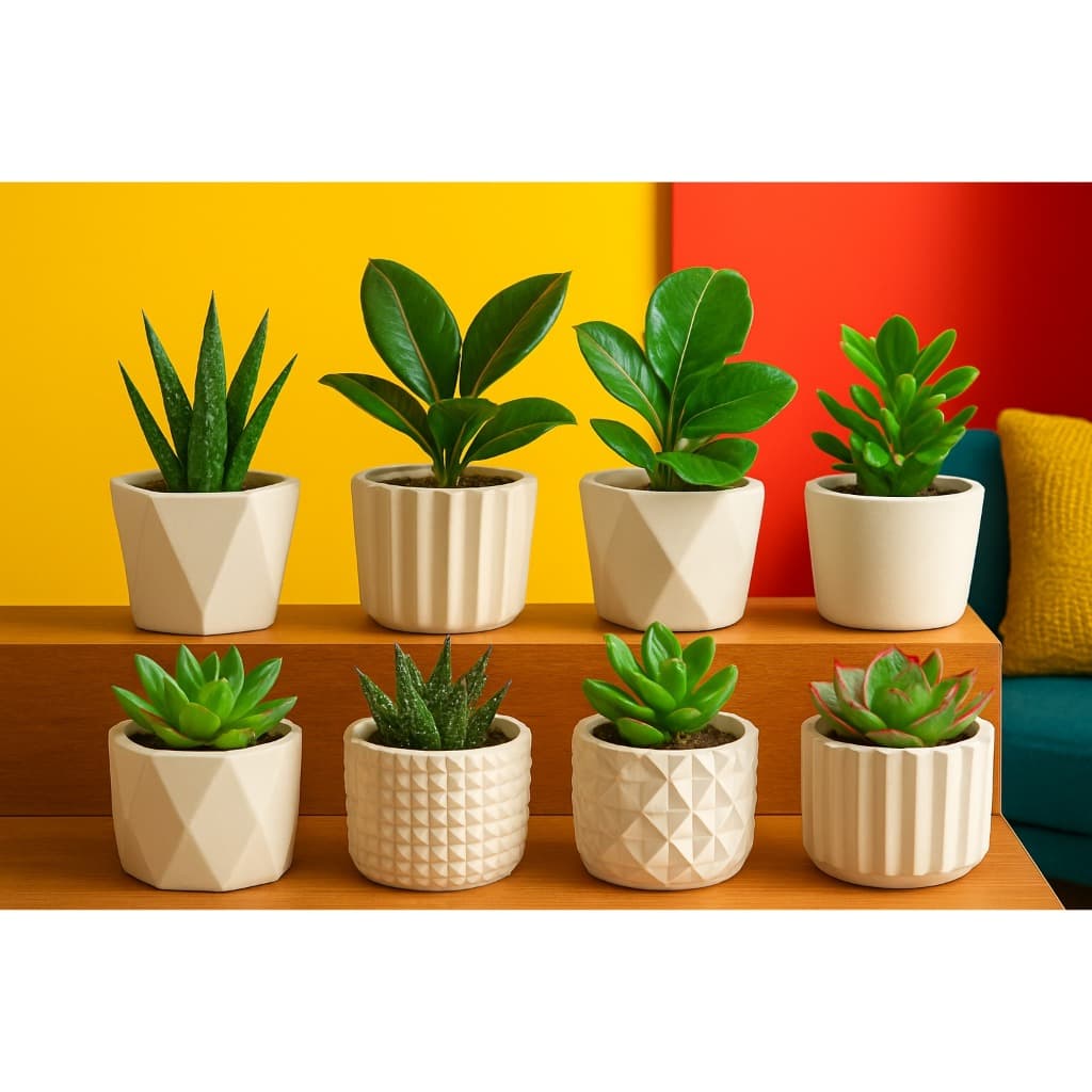 KIT 8 UNIDADES. VASINHO DECORATIVO DE GESSO, PARA CACTUS, PLANTAS ARTIFICIAS E DECORAÇÕES EM GERAL.