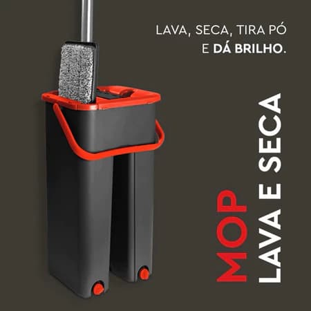 Flat Mop Rodo Lava e Seca com Balde + 1 Refil – Limpeza Prática e Rápida