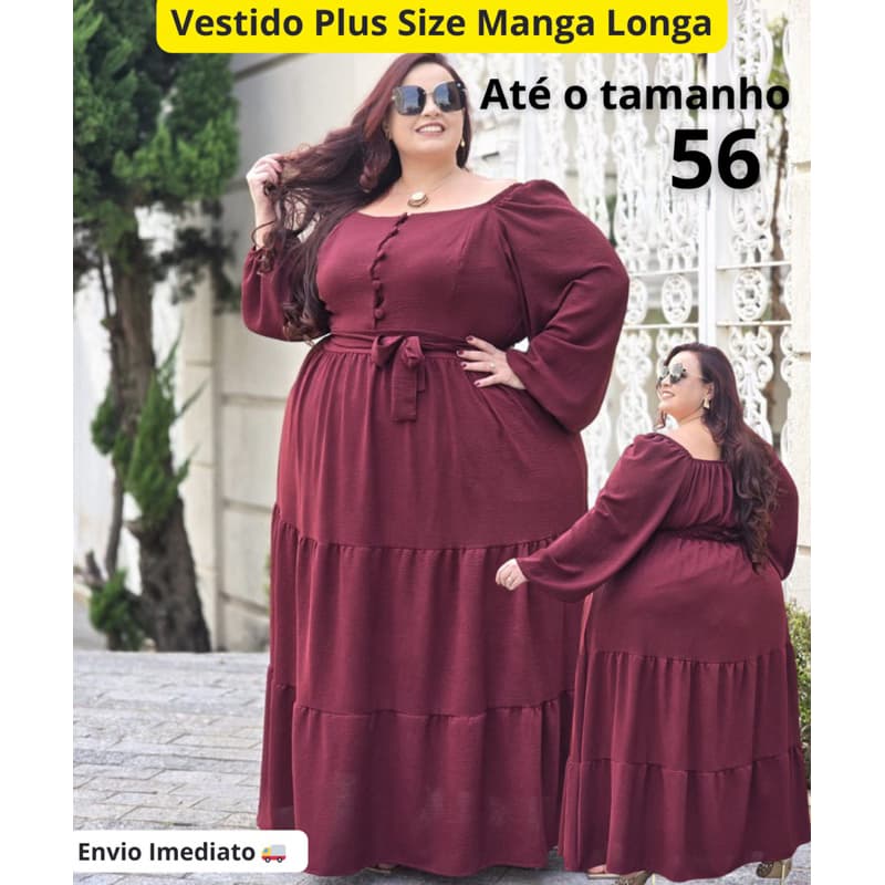 Vestido Plus Size Manga Longa Duna