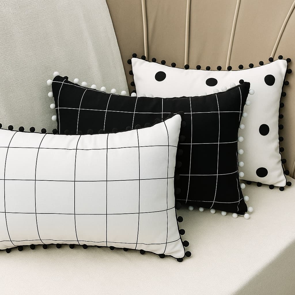 1 Almofada Retangular Cheia com Pompom Estilo Minimalista