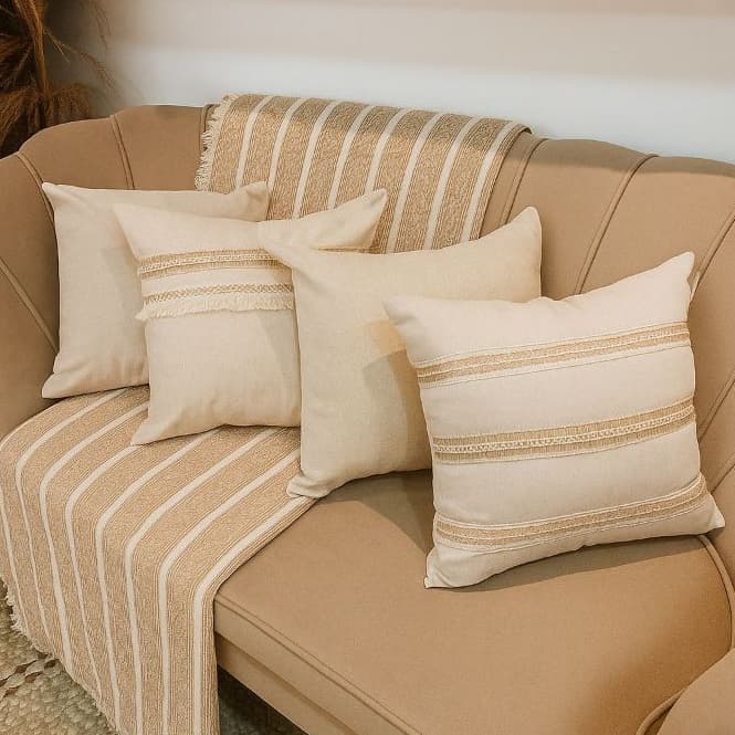 4 Capas de Almofada Linho Misto Decoradas e lisas Sala Quarto Boho
