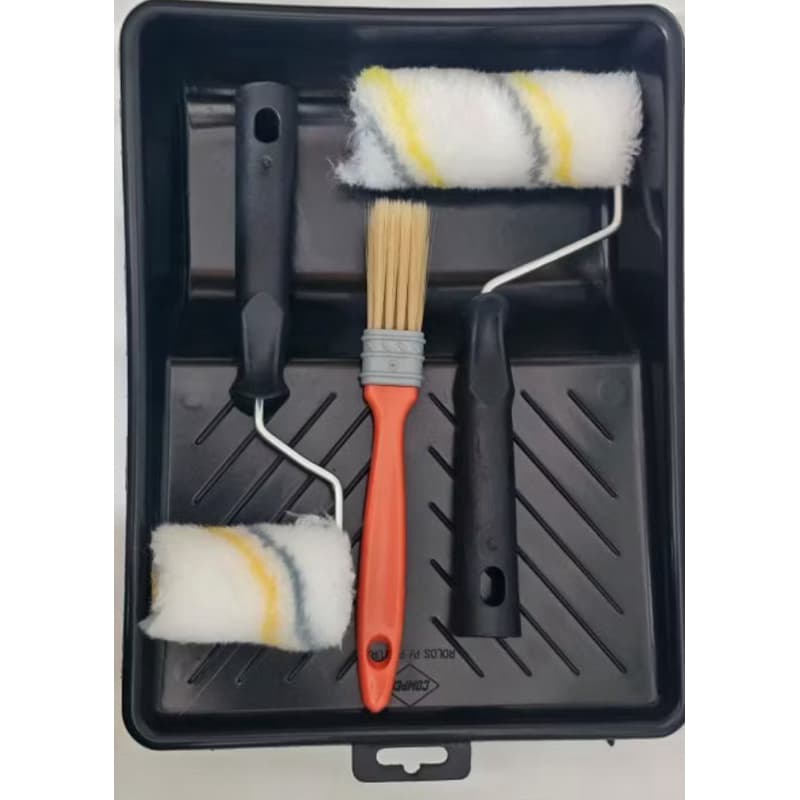 Kit pintura sem respingo com rolo 9cm e 5cm e pincel com bandeja pequena
