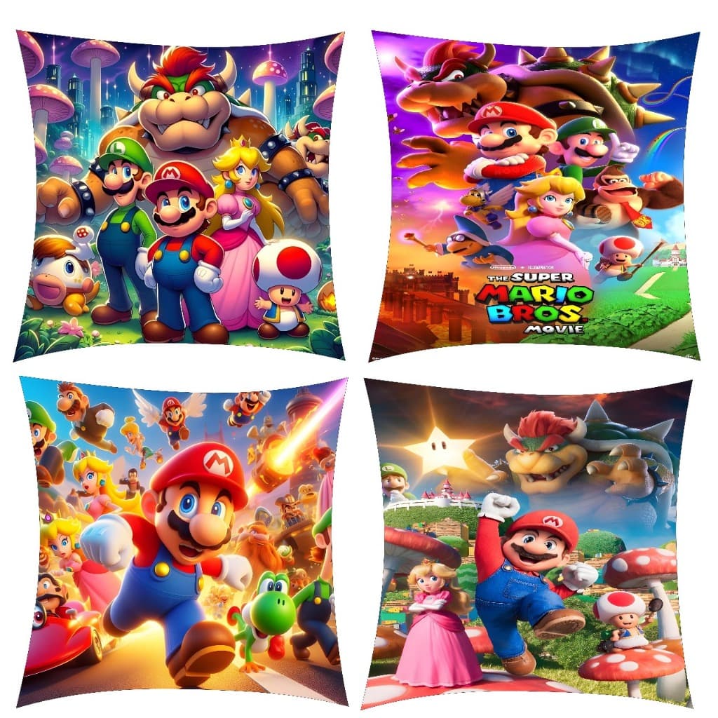 KIT COM 4 CAPAS INFANTIL  PARA ALMOFADA DE LUXO SUPER MARIO BROOS TAMANHO 45X45