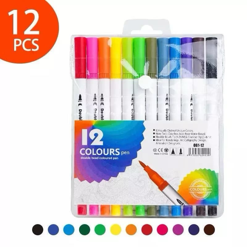 Kit 12/24/36/48 Cores Caneta 2 em 1 Brush Lettering e Ponta Fina Dual Pen Canetinha Colorir Desenho