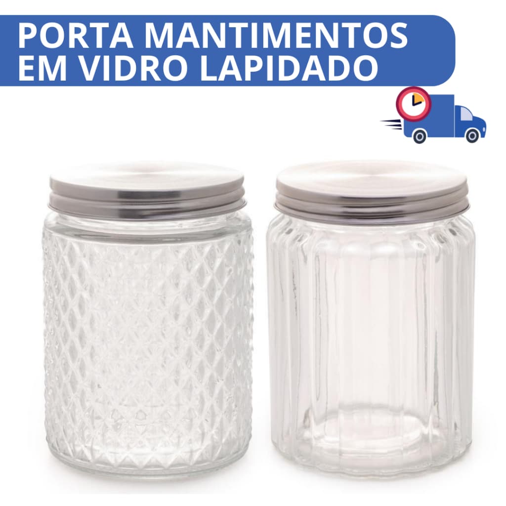 Porta Mantimento Lapidado Sortido de Vidro com Tampa 500ml PROMOÇÃO