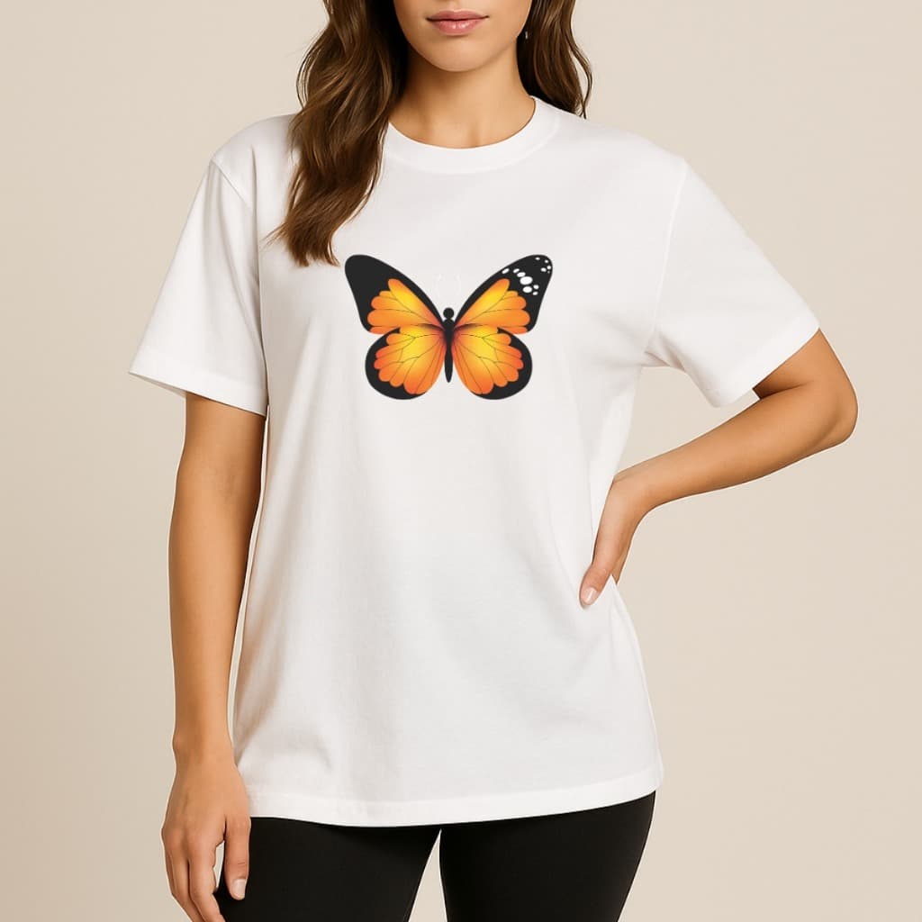 Camiseta Feminina Borboleta Oversize Criativa Algodão