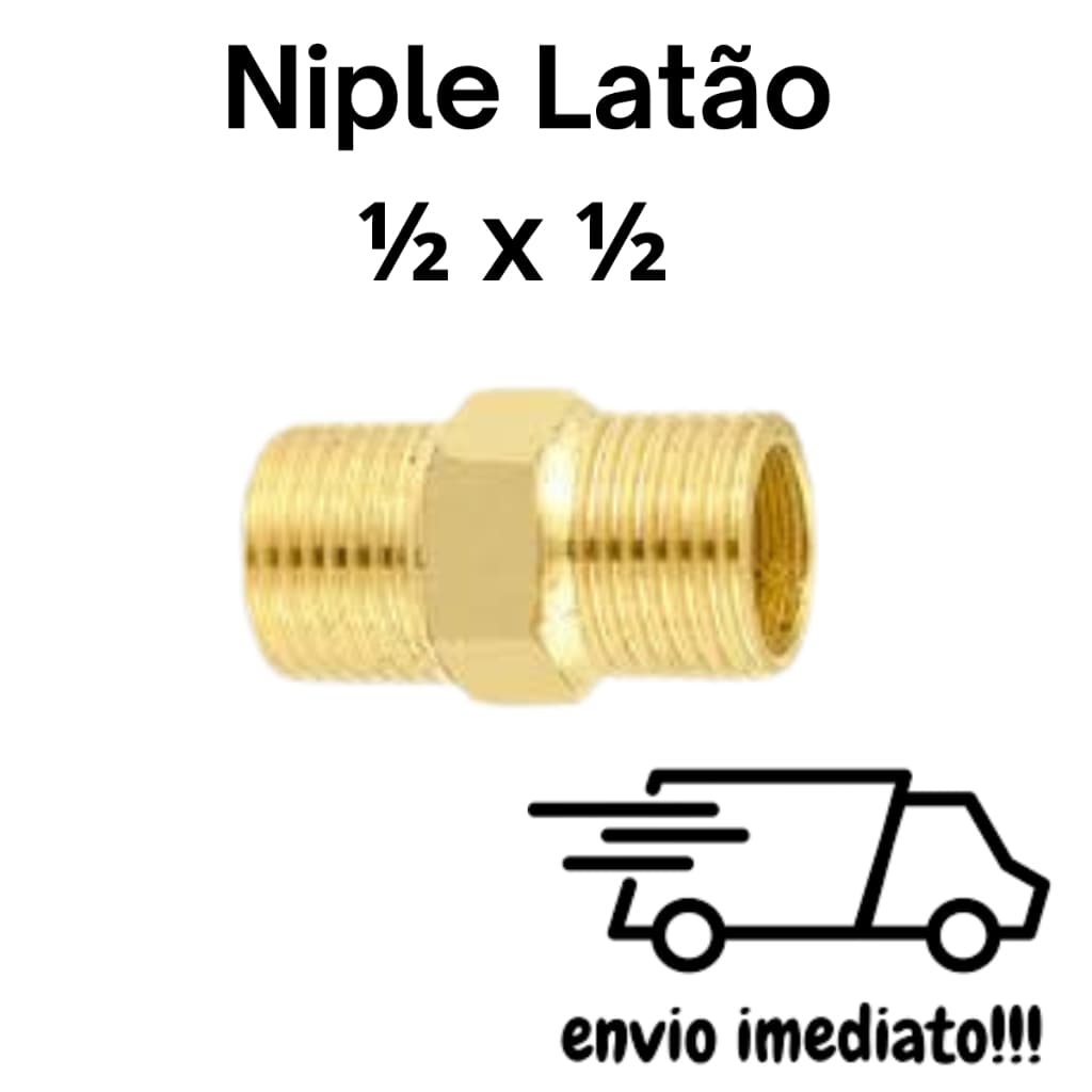 Conector Emenda Niple Duplo Latão Rosca 1/2 x 1/2 Instalação Gás