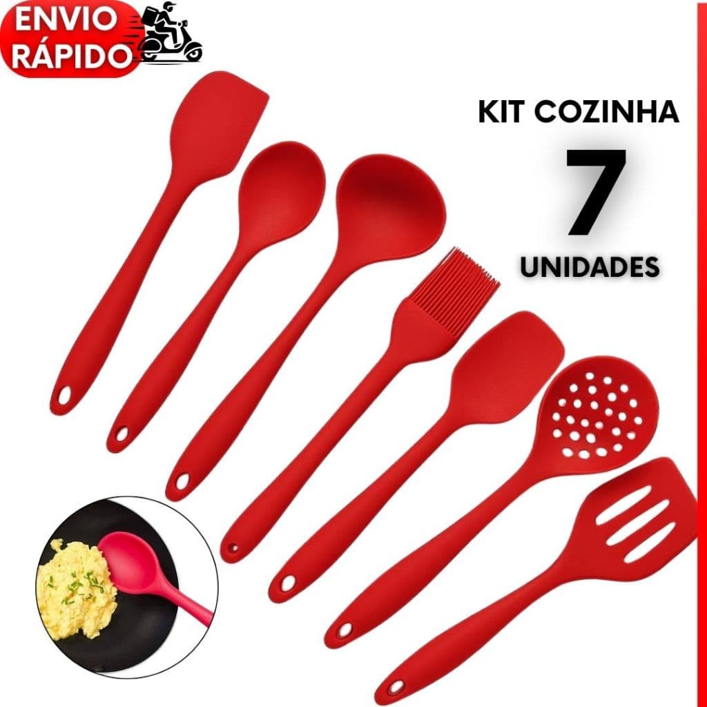 Kit 7 a 2 Utensílios de Silicone Premium Utensílios Colher Concha Escumadeira Espátulas Pincel Cozinha