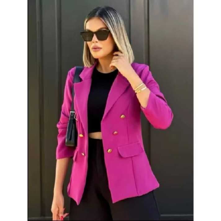 Blazer Feminino Casaquinho Alfaiataria Maxi  Longo Sobretudo Casaco Social Com Botão