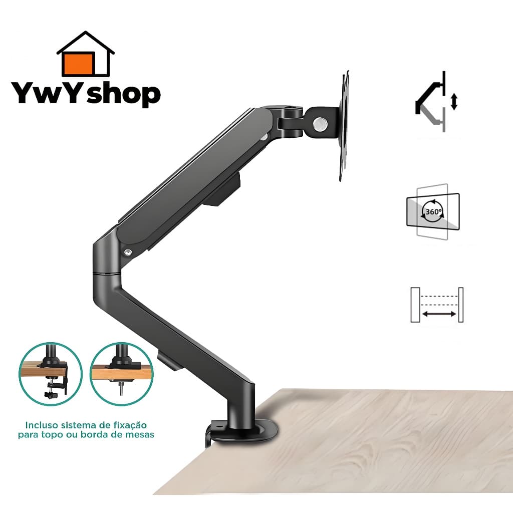 Suporte Articulado para Monitor TV 17-30" com Pistão a Gás - Ajuste Completo, Ergonomia Total U1