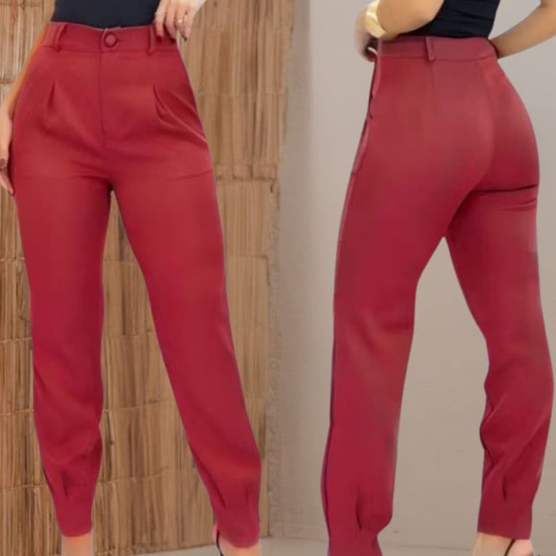 Calça Alfaiataria Feminina Cenoura Cintura Alta Social Elegante P ao GG  🔹