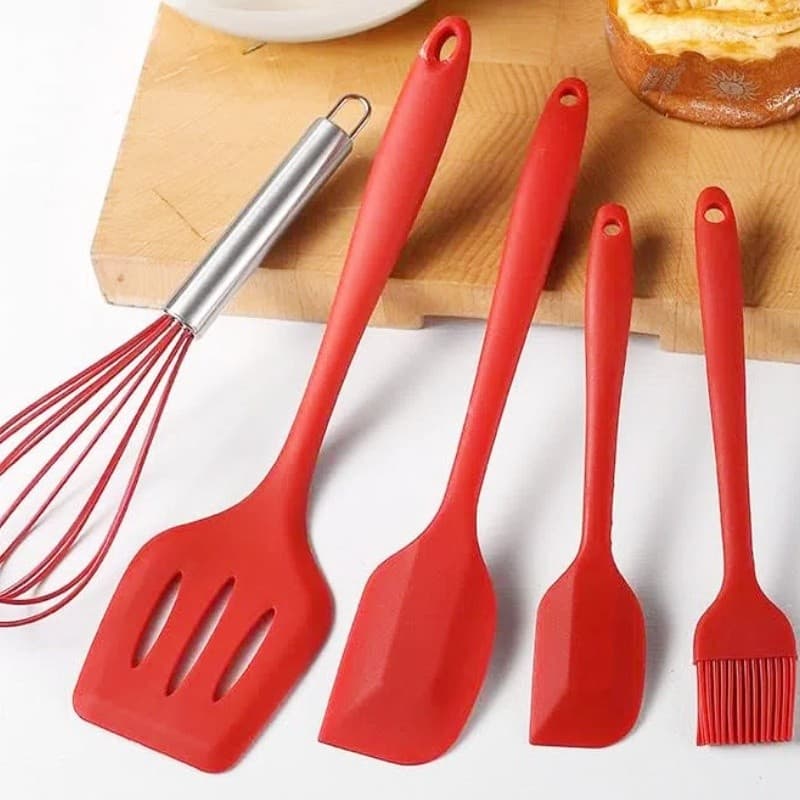 Kit 5 Peças Utensílios de Cozinha Silicone Colher Espátula Fue Espátula Pincel Organizador Suspenso