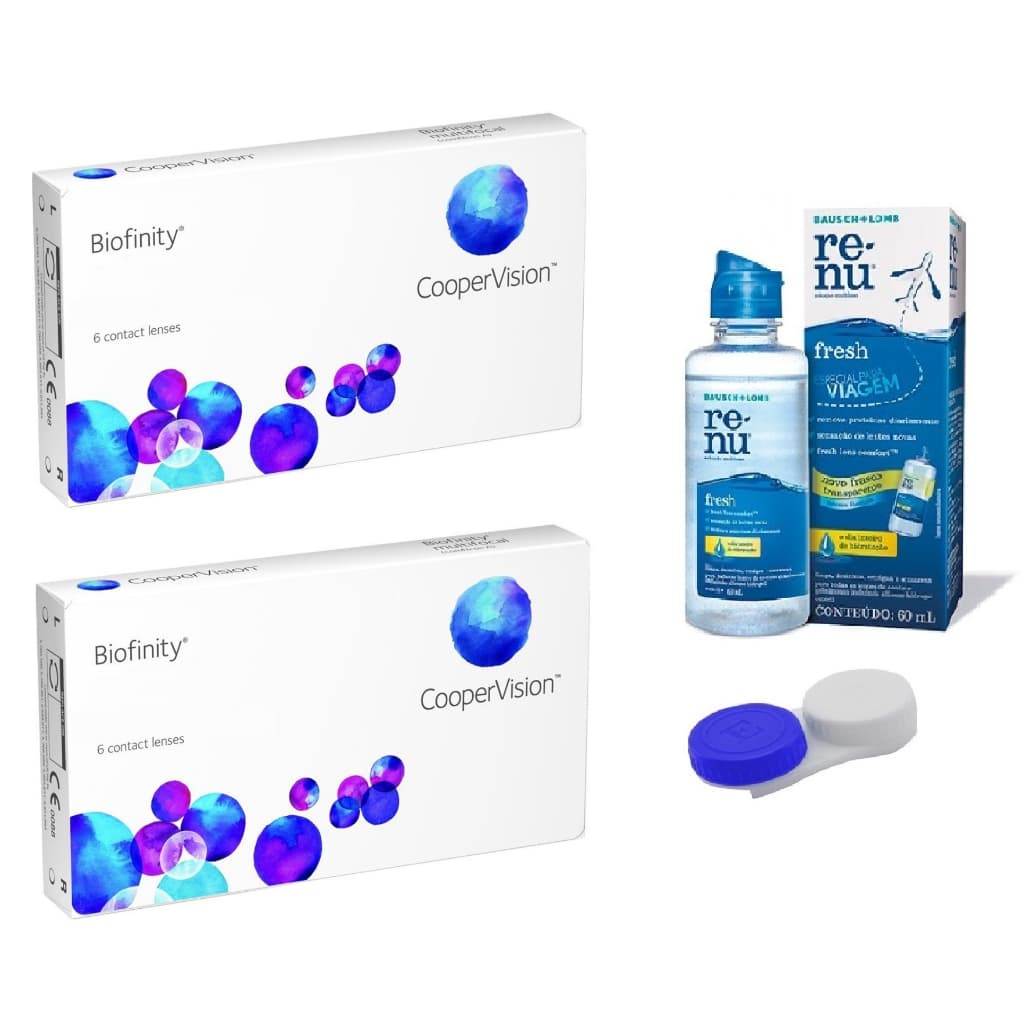 2 Caixas de Lente De Contato Biofinity® Coopervision com Renu e Estojo
