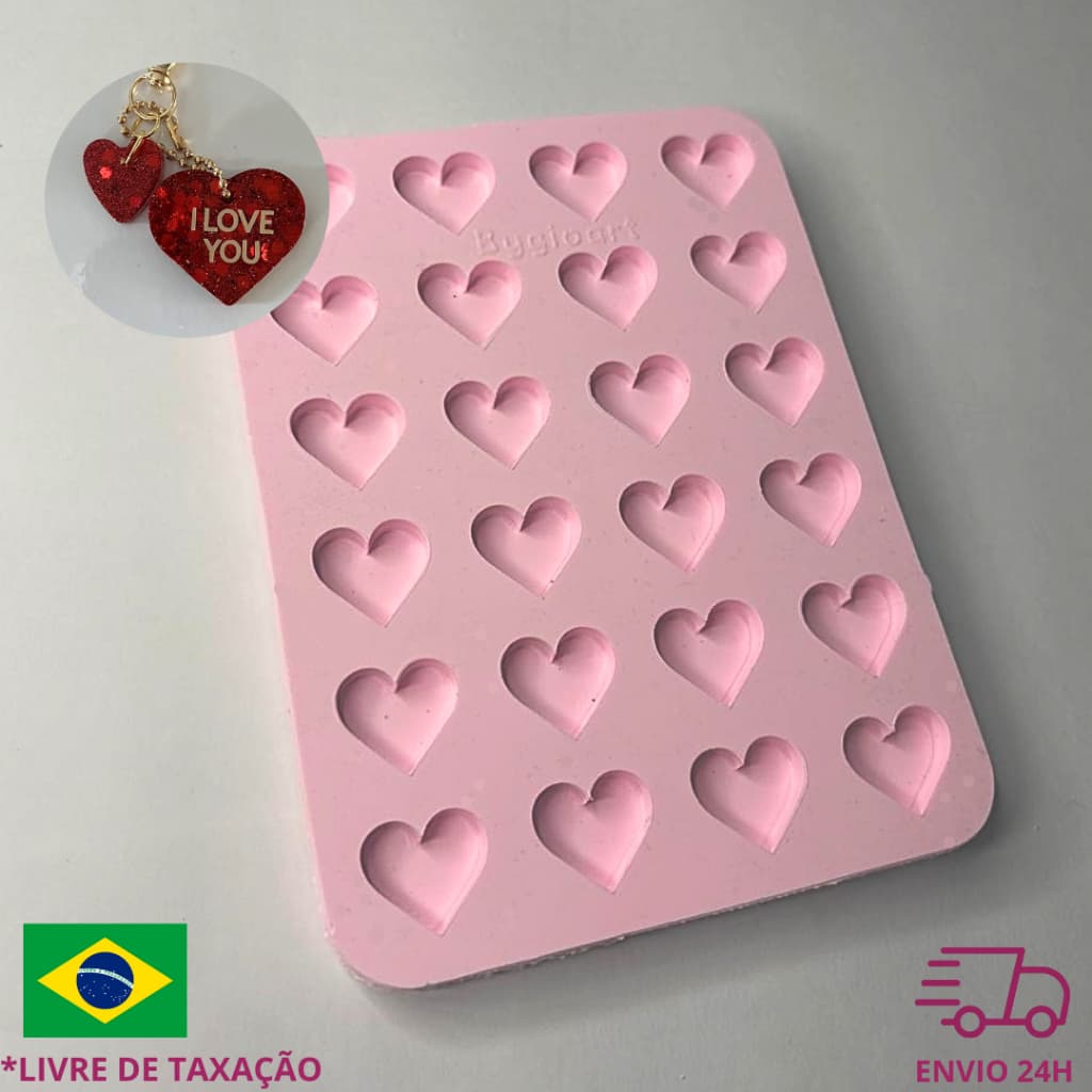 Molde silicone coração 24 coraçãozinho resina artesanato corações chaveiro decoração brinco mini