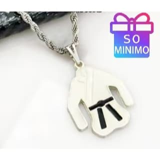 Colar Masculino de Jiu-Jitsu com Pingente de Kimono Branco e Faixa Preta - Aço Inoxidável