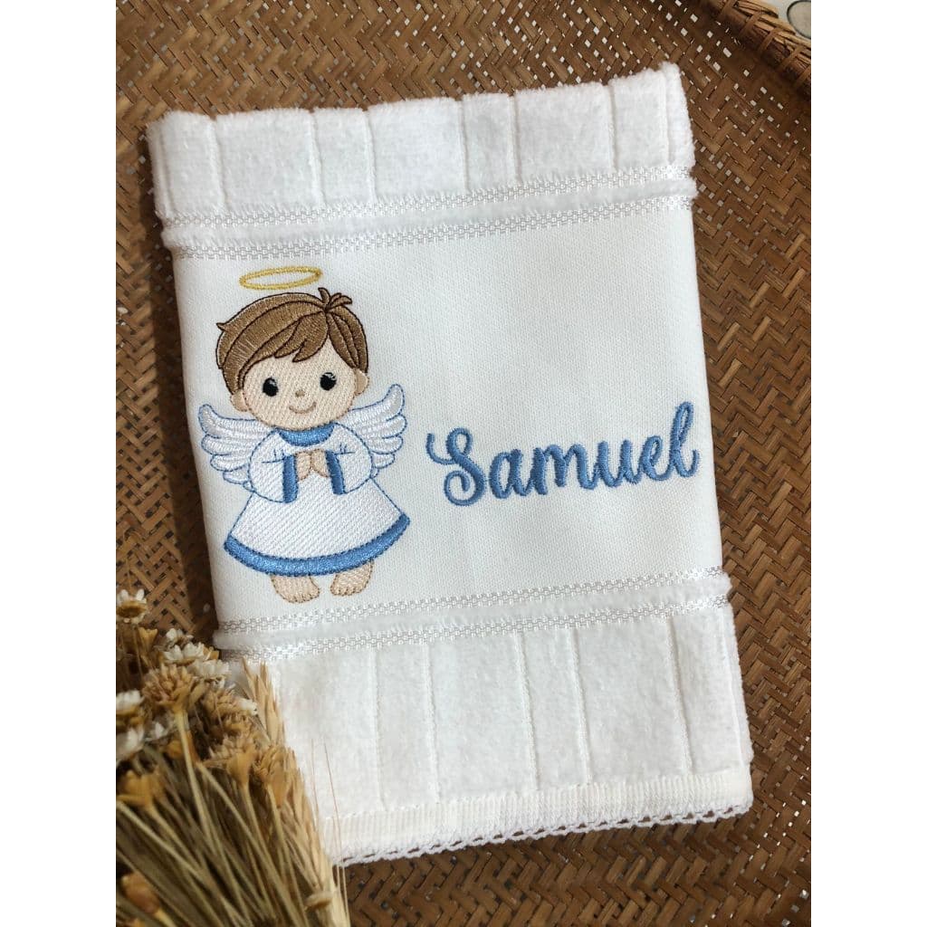 Toalha de mão bordada para batizado menino anjo anjinho anjinhos anjinha nome personalizado